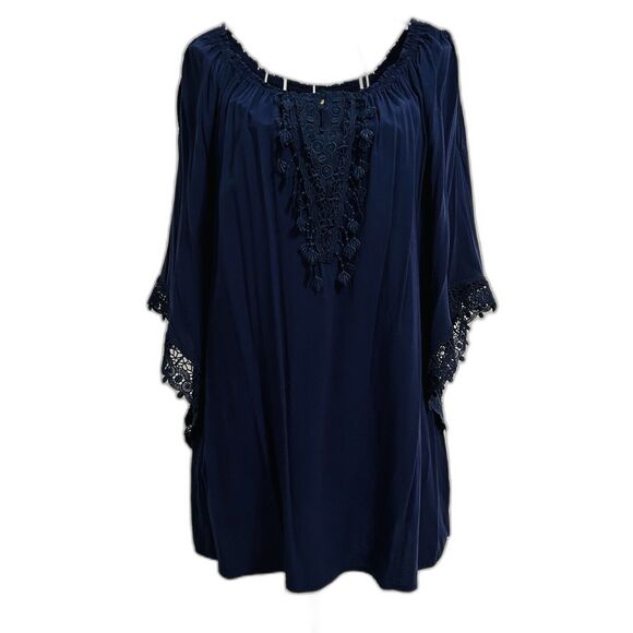 Melissa Paige Woman Top 1X Navy Cold Shoulder Cut Out Lace Feminine Comfy Fairy - Picture 1 of 16